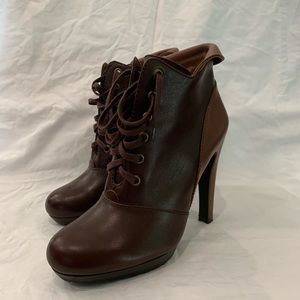 Two tone real leather ankle boots